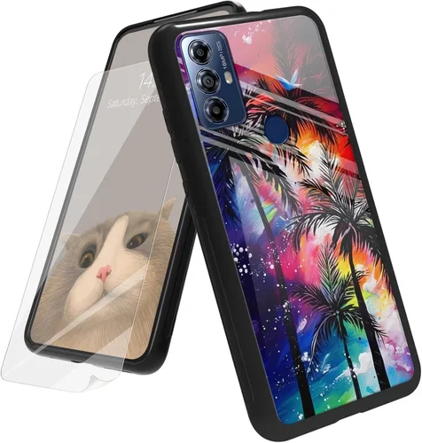 Vista 39 de Funda para Motorola Moto G Play 4G 2024 con protector de pantalla, parte trasera de vidrio templado + funda de silicona suave TPU absorción
