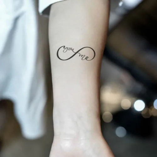 Vista 4 de Juego de 2 calcomanías de tatuaje temporal pequeñas, diseño de pájaro con diseño de pájaro "Always You and Me" para mano, cuello, cara, muñeca, K-488