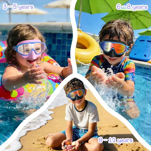 Vista 6 de VegoVia Paquete de 2 gafas de natación para niños con cubierta para la nariz, gafas de natación antivaho con protección UV para niños y jóvenes de 3