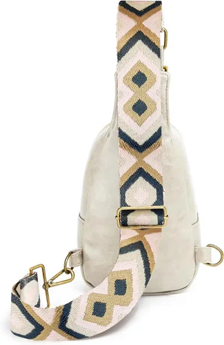 Vista 3 de SVIWDSK Bolso bandolera pequeño para mujer, bolso cruzado de cuero, riñonera, cangurera, bolsa de pecho para viajes y uso diario, Beige