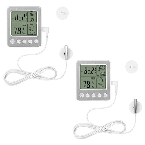 Vista 10 de Termómetro Digital para Refrigerador y Congelador con Sensor Extra Termómetro para Reptiles Higrómetro Máximo y Mínimo Recordatorio Negro ZZ20