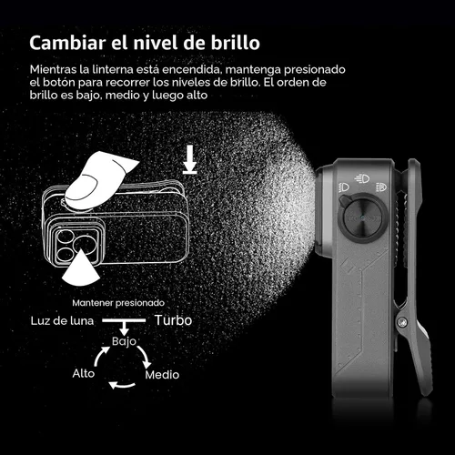 Vista 5 de OLIGHT Oclip Pro linterna EDC con clip, recargable de 500 lúmenes con tres soluciones de iluminación, carga tipo C, luces magnéticas