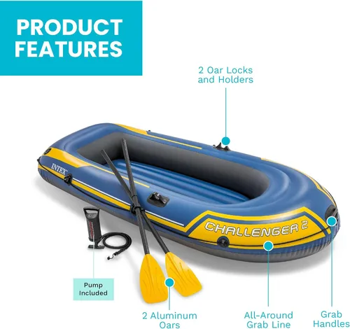 Vista 6 de Set de Bote Hinchable Intex Challenger 2: Incluye Remos Deluxe de 48 Pulgadas y Bomba de Alta Potencia Amarillo