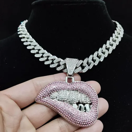Vista 5 de Collar con colgante Ice Out, collar de cadena cubana de Miami, cadena colgante de oroplata para hombres, niños y mujeres, joyería de estilo hip-hop