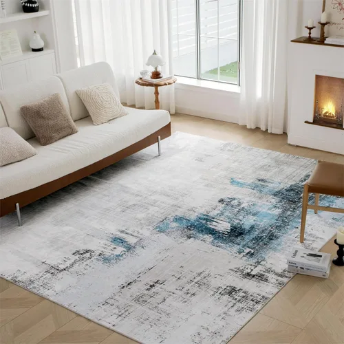 Vista 38 de Auemtyn Alfombra de área de 8 x 10 pies para sala de estar, alfombra lavable con parte trasera antideslizante, alfombra de pelo bajo para gris