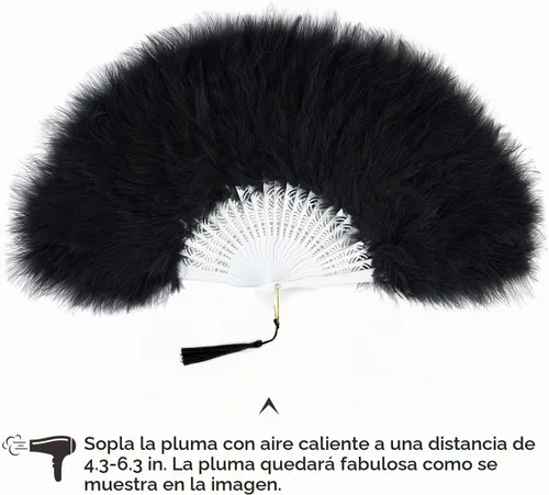 Vista 5 de BABEYOND - Abanico de mano plegable de plumas de marabú de los años 20 Negro