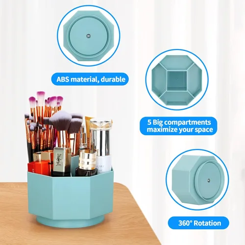Vista 6 de LETURE Organizador de escritorio, soporte para lápices giratorio de 360 grados, 5 compartimentos, organizador de escritorio estacionario, caja