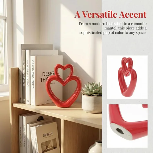 Vista 4 de Abaodam Figura de corazón de boda, adorno de corazón de cerámica, decoración romántica para estante de escritorio, hogar, oficina, aniversario
