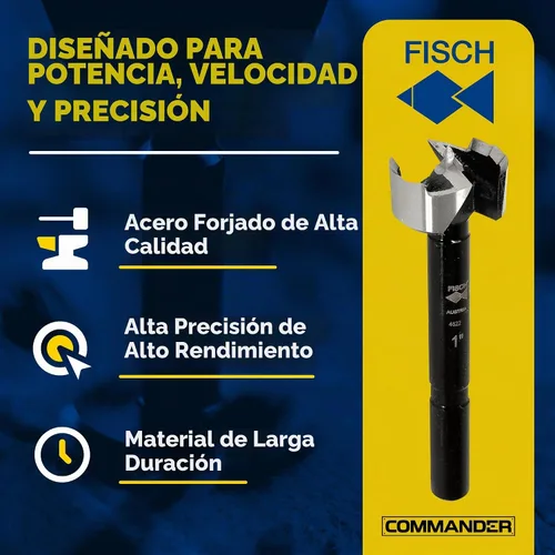 Vista 3 de Fisch Black Shark Juego de brocas Forstner de acero forjado para carpintería, diseño de onda de precisión, cortes limpios en maderas duras, MDF