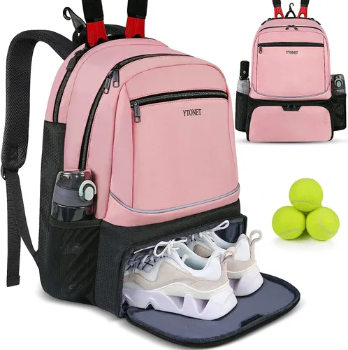 Vista 8 de Ytonet - Mochila de tenis para mujer y hombre, 2 raquetas Insulated Pocket and Ventilated Shoe Compartment, Gym Bags with Fence Hook for