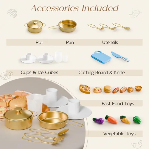 Vista 6 de Juego de cocina para niños, juego de cocina con 21 accesorios divertidos, juego de cocina de juguete con electrodomésticos realistas, almacenamiento