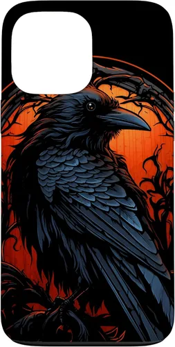 Vista 24 de Funda estética oscura para iPhone 17, diseño de cuervo gótico, diseño de pájaro de cuervo y pájaro oculto