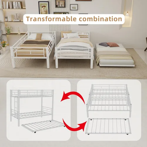 Vista 8 de Twin Over Twin Bunk Bed with Trundle, Heavy Duty Bunk Beds Frame with Side Ladders Convertible Bunkbed with Safety Guard Rails, No Box Spring Needed