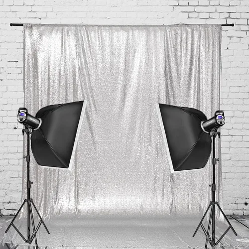 Vista 33 de PartyDelight Cortinas de fondo de lentejuelas color azul bebé, 2 paneles de 2 x 8 pies, alta densidad de 0.118 in, fondo de lentejuelas brillantes