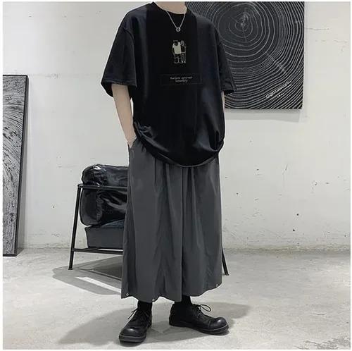 Vista 4 de Camiseta de gran tamaño para hombre con estampado de dibujos animados Harajuku Punk de manga corta Streetwear Alt cuello redondo