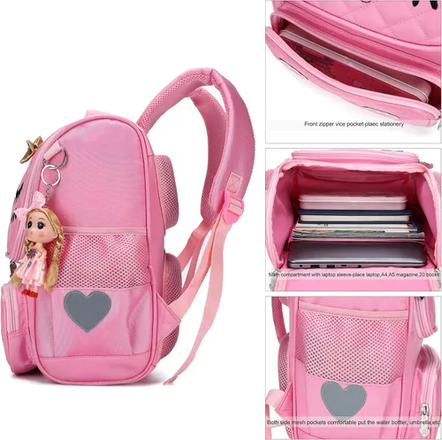 Vista 8 de Mochila escolar para niñas con lonchera para niñas y mochila para libros preescolares primaria