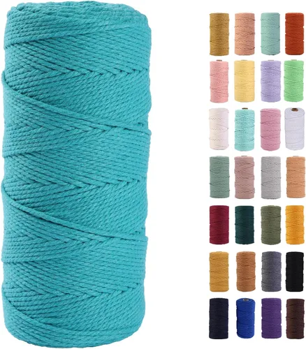 Vista 12 de Cuerda de macramé azul aire de 0.079 in x 220 yardas, cuerda de algodón colorido de algodón suave para colgar en la pared, colgadores de plantas