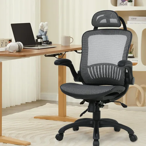 Vista 2 de PayLessHere Silla ergonómica de oficina para computadora, respaldo alto, con ruedas giratorias, de malla, con soporte lumbar, reposacabezas, brazos