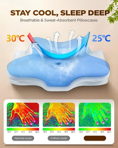 Vista 7 de Almohada cervical para el cuello para aliviar el dolor, almohada refrescante de espuma viscoelástica para dormir de lado, espalda y estómago