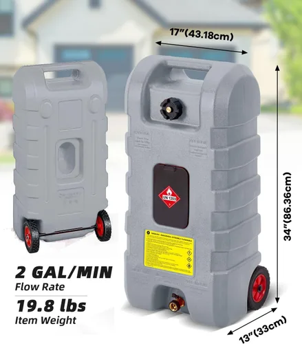 Vista 3 de Garvee Carrito de gas de 15 galones, carrito de combustible resistente con bomba de transferencia manual Gris