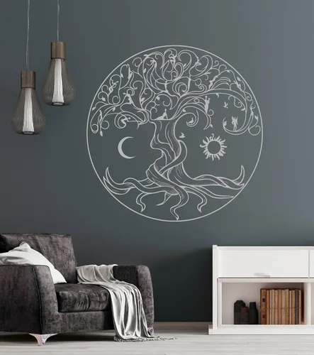 Vista 5 de Vinilo adhesivo para pared, diseño celta del árbol de la vida, símbolo, naturaleza, hadas, sol y luna, decoración grande (1359ig)