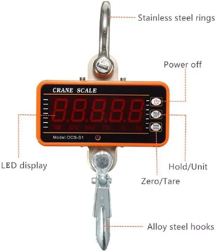 Vista 3 de iDili 2,204.6 lbs 2000LBS 1T Báscula digital de aluminio para grúa pesada Escala colgante compacta OCS-S1 Pantalla LED de tipo inteligente 1.1 lbs