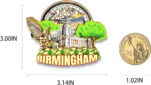 Vista 3 de Imán de nevera, Birmingham Inglaterra, de madera 3D, monumentos coleccionables, decoración hecha a mano