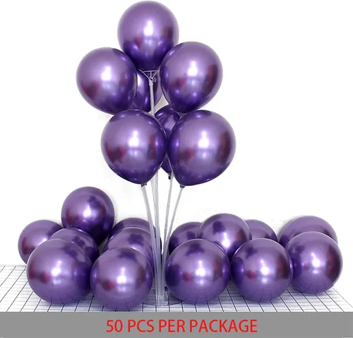 Vista 2 de 50 globos metálicos morados de 12 pulgadas, globos de fiesta morados cromados metálicos brillantes, para cumpleaños, boda, fiesta, Halloween