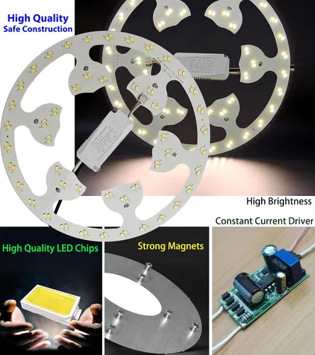 Vista 4 de Kit de luz de anillo de ventilador de techo de montaje empotrado LED de 24 W, panel de motor de luz LED de reajuste, 3 CCT: 3000K 4500K 6000K
