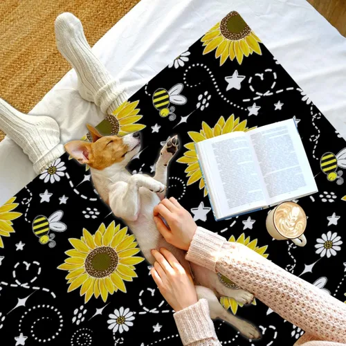 Vista 7 de Manta de girasol de abeja, regalo para los amantes de las niñas, manta de franela súper suave para sofá cama, cama acogedora de felpa, decoración