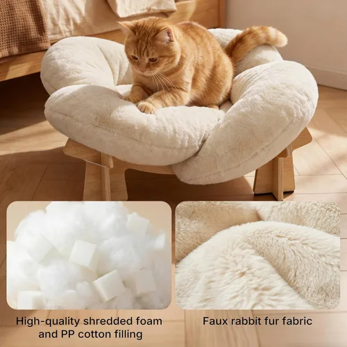 Vista 6 de Veehoo Moderna cama elevada para gatos con cojín lavable y esponjoso para gatos de interior y perros pequeños, sofá elevado de madera para mascotas