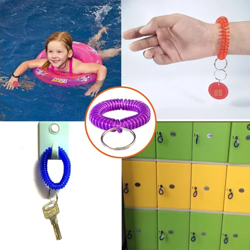 Vista 4 de Colorido llavero de bobina de muñeca pulsera en espiral llavero pulsera titular de la llave para piscina gimnasio identificación insignia