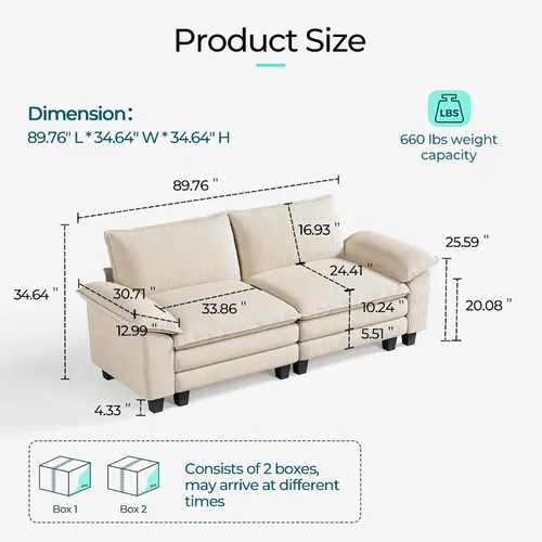 Vista 2 de LINSY HOME Sofá modular Cloud de 90 pulgadas, sofá modular modular de pana, sofá modular modular de pana, sofá biplaza moderno y cómodo, perfecto