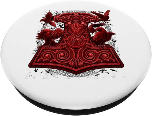 Vista 2 de Viking Thors Raven Hammer Pagan Norse Mjolnir PopSockets intercambiables PopGrip