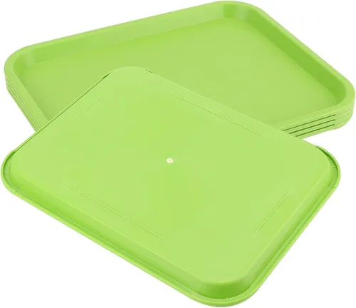 Vista 4 de MUKCHAP Paquete de 12 bandejas para servir comida rápida, bandeja rectangular de plástico de 10 x 14 pulgadas, color verde