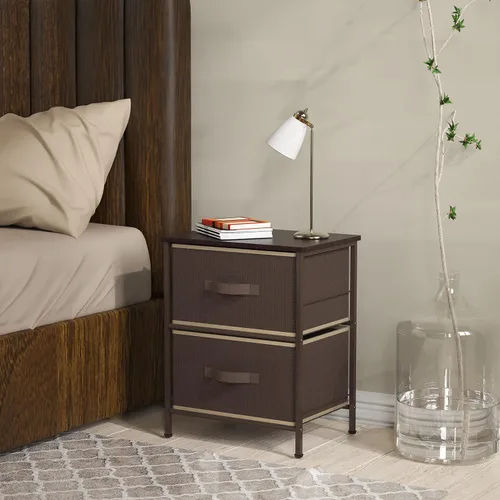 Vista 4 de Simple Houseware - Cómoda organizadora de cajones de almacenamiento de 2 niveles para mesita de noche, color marrón