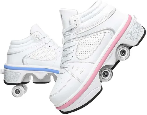 Vista 7 de Patines de ruedas para mujeres y hombres al aire libre, zapatos de parkour 2 en 1 con ruedas para niñas/niños, zapatos retráctiles de doble fila