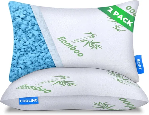 Vista 12 de Almohada de espuma viscoelástica triturada tamaño Queen – Almohada de cama refrescante para dormir para el estómago, la espalda y el cuerpo – 1