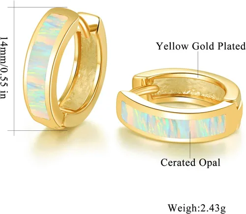 Vista 27 de CiNily Aretes Huggie de ópalo con bisagras, chapados en oro, hipoalergénicos, pequeños aretes de aro para mujeres, adolescentes, niñas, hombres