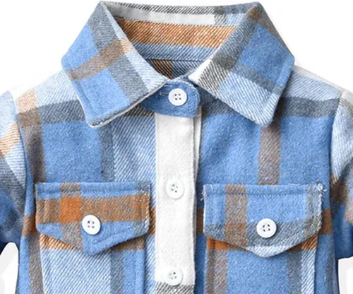 Vista 3 de Chaqueta de franela a cuadros para bebés y niñas, manga larga con botones, para otoño e invierno