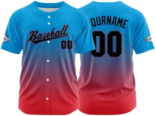 Vista 30 de Camiseta de béisbol con degradado personalizado, nombre, número y logotipo personalizados para hombres, mujeres y niños
