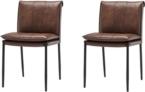 Vista 10 de Kitchen Dining Chairs,Oil Wax Leather Dining Room Chairs with Metal Legs, No Armless Leather Dining Chair with Mediumhigh Backrest for Living Room