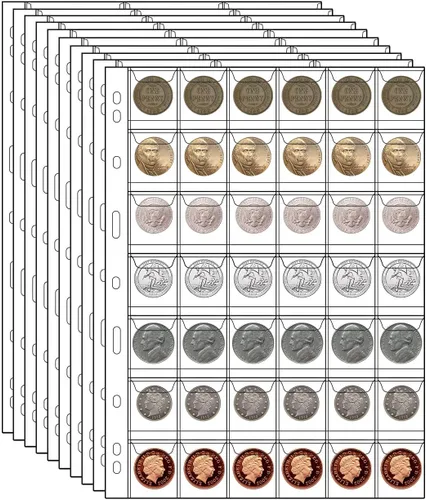 Vista 9 de 10 hojas de páginas de colección de monedas, insertos de fundas para monedas con 9 agujeros para álbumes, protectores de carpeta para coleccionar 10