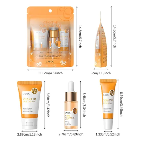 Vista 7 de LAIKOU Cuidado de la piel con vitamina C, juego de cuidado de la piel con suero, crema para ojos, crema facial para mujeres, adolescentes, niñas