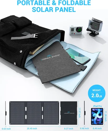 Vista 8 de Ecosonique - Cargador solar portátil de 30 W, paneles solares plegables con USB C USB A ETFE impermeable para camping senderismo compatible