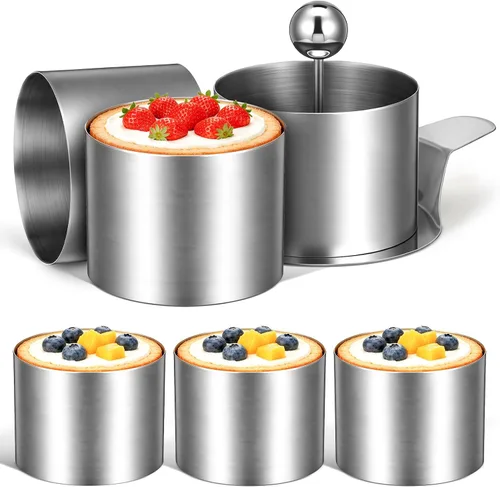 Vista 8 de 12 mini anillos redondos para tartas de 2 pulgadas, molde de flan de postre de mousse de acero inoxidable, pequeños aros de pastelería de grado