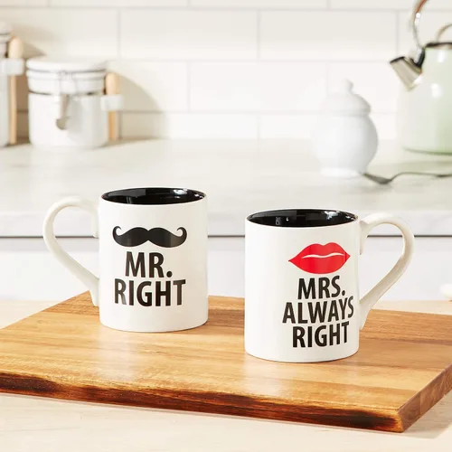 Vista 4 de Enesco Juego de tazas de café de gres Our Name is Mr. Right and Mrs. Always Right