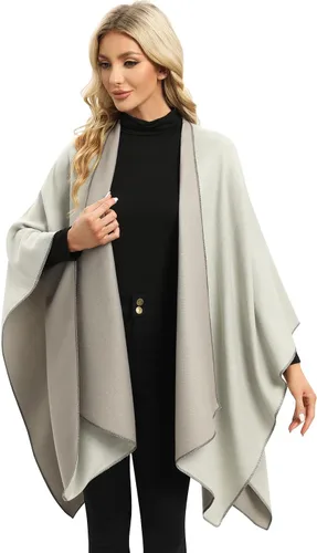 Vista 5 de Femdouce Manta cálida para mujer, ligera, con frente abierto, capa tipo poncho para primavera, otoño e invierno