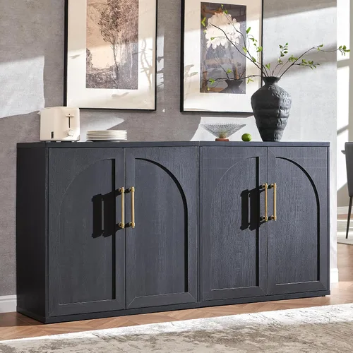 Vista 7 de ACCOHOHO - Aparador de puerta arqueada, color negro Modular, Multi-Compartment Storage, Adjustable Shelf, Soft Close Hinges, Freestanding, for