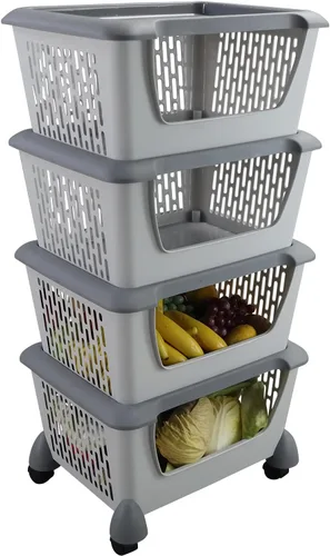 Vista 4 de Obstnny Paquete de 4 cubos de almacenamiento apilables, cestas de plástico grandes multiusos